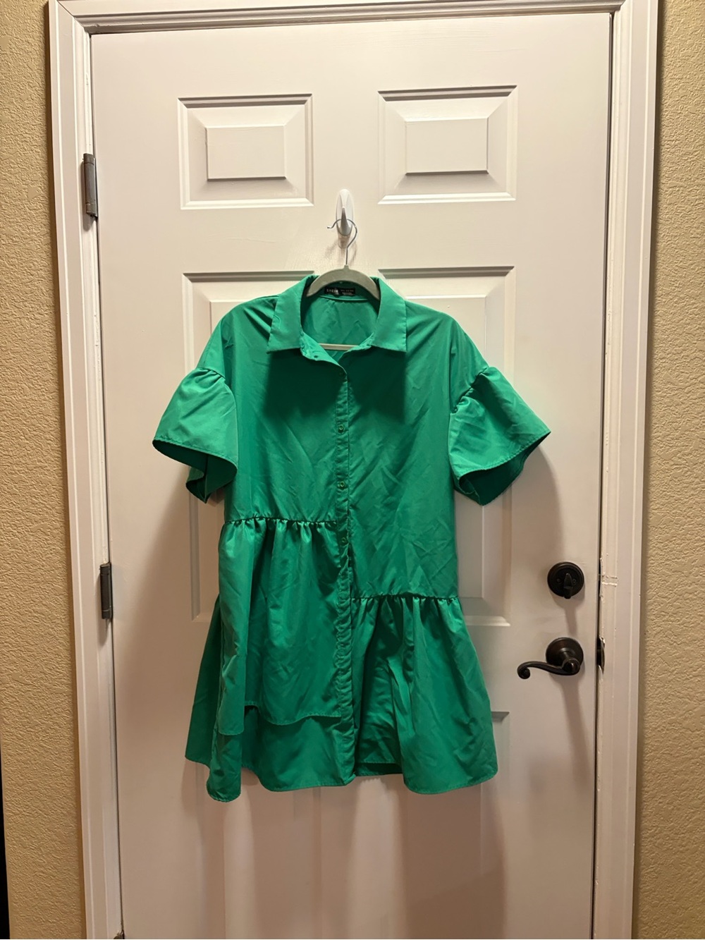 SHEIN Green Tiered Collared Shirt Dress